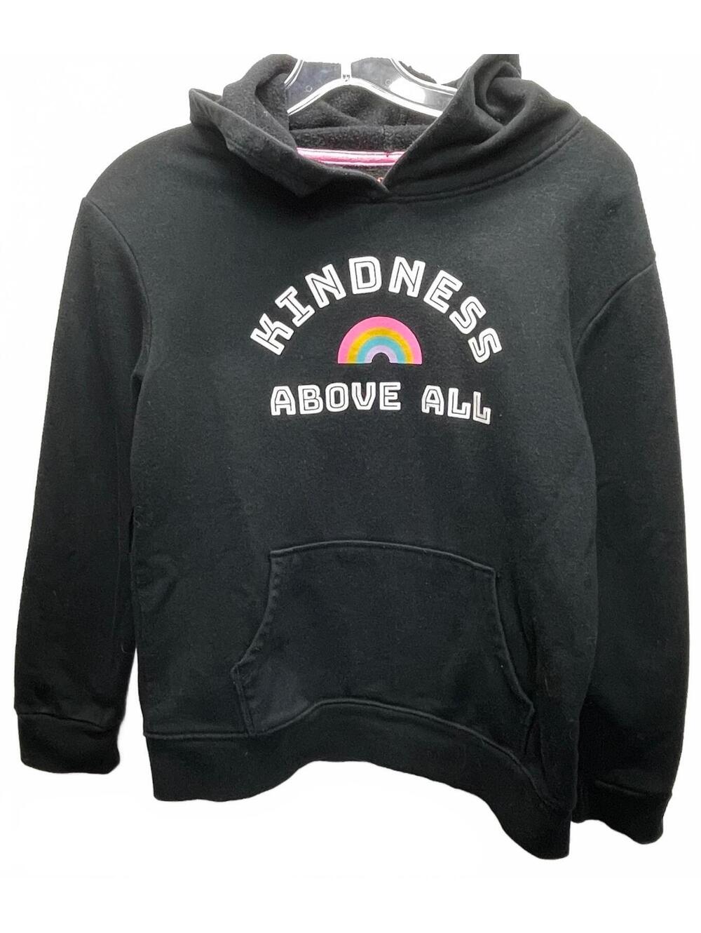 Cat & Jack Black Hoodie with 'Kindness Above All' Rainbow Graphic, Girls XL (14)